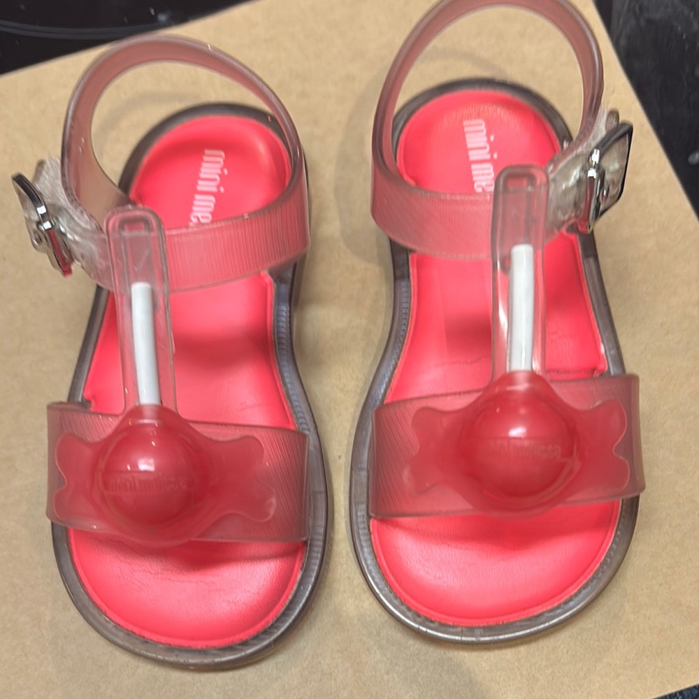 Mini Melissa Clear Pink Jelly Sandals with Coral Footbed